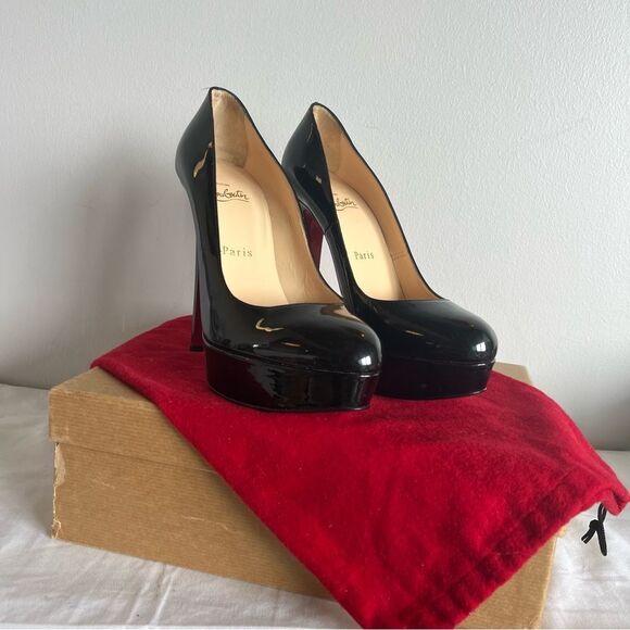 CHRISTIAN LOUBOUTIN Black Patent Bianca 140mm Heels Platform Sz. 40.5 So Kate - Picture 2 of 10